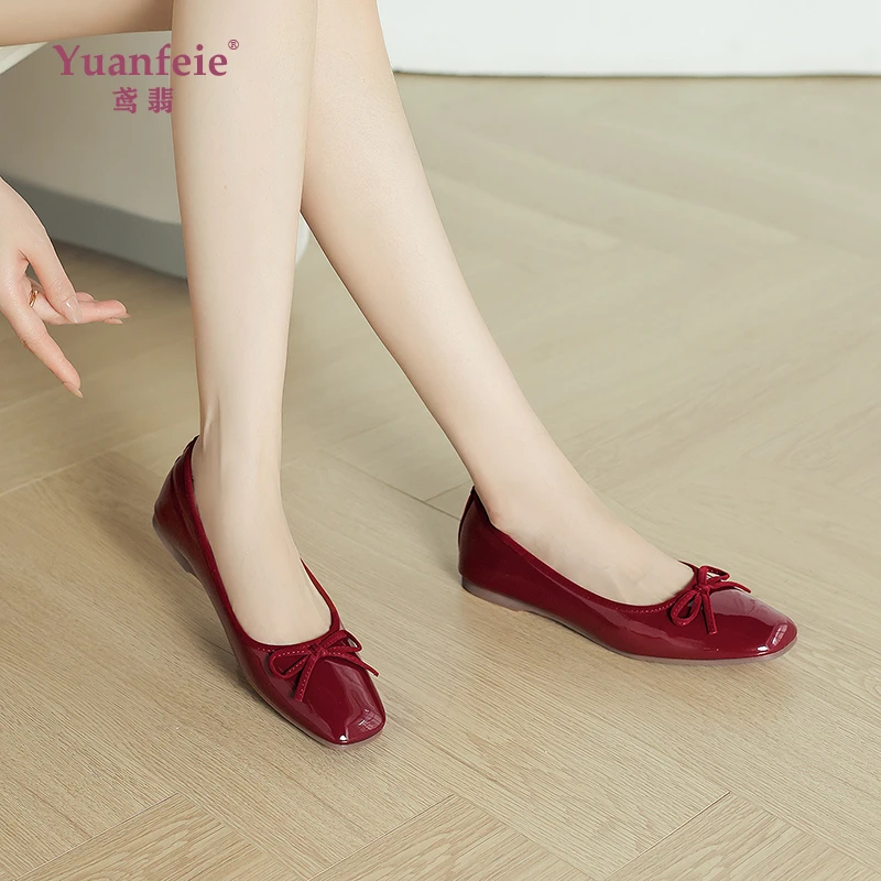 蝴蝶结拼色方头懒人一脚蹬2025新款女鞋透气单鞋时尚平底浅口温柔