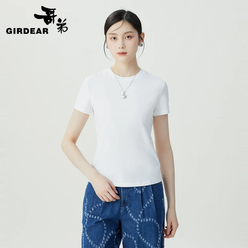 GIRDEAR/哥弟新款时尚简约休闲百搭圆领纯色超值短袖T恤女1301048