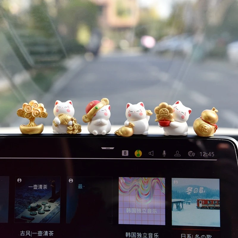 可爱招财猫汽车摆件车内饰品车载中控台屏幕电脑显示屏装饰用品女