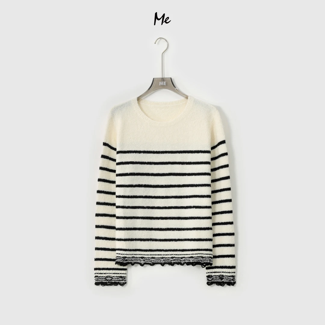 ME【小白羊麦恩莉】超细美利奴绵羊毛圈圈纱少女感条纹毛衣MESA4766