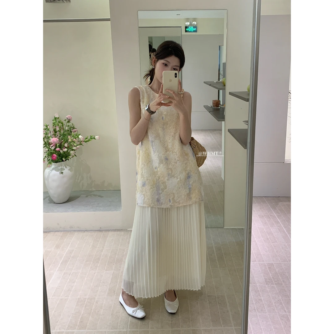 夏上新RS.WHMT立体浮雕刺绣风琴褶无袖背心连衣裙XL8832