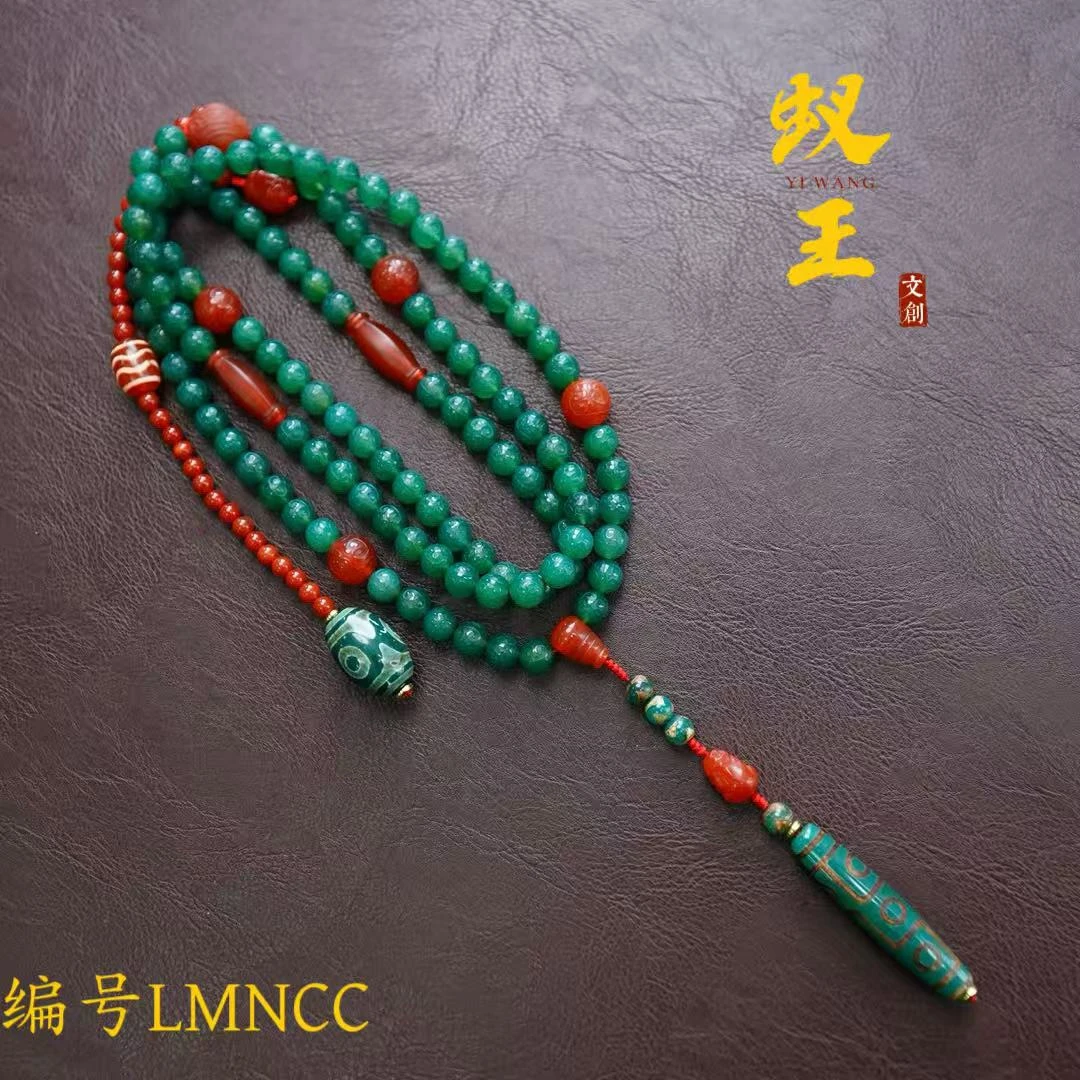 蚁王甄选-绿玛瑙手串原创设计男女同款手工长款