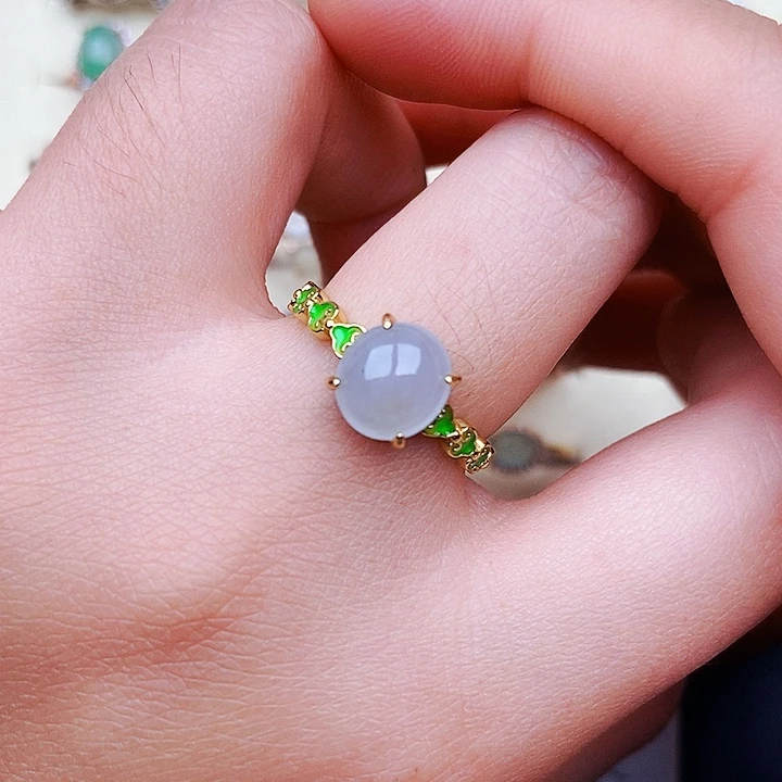 翡翠戒指银S925镶嵌天然A货翡翠