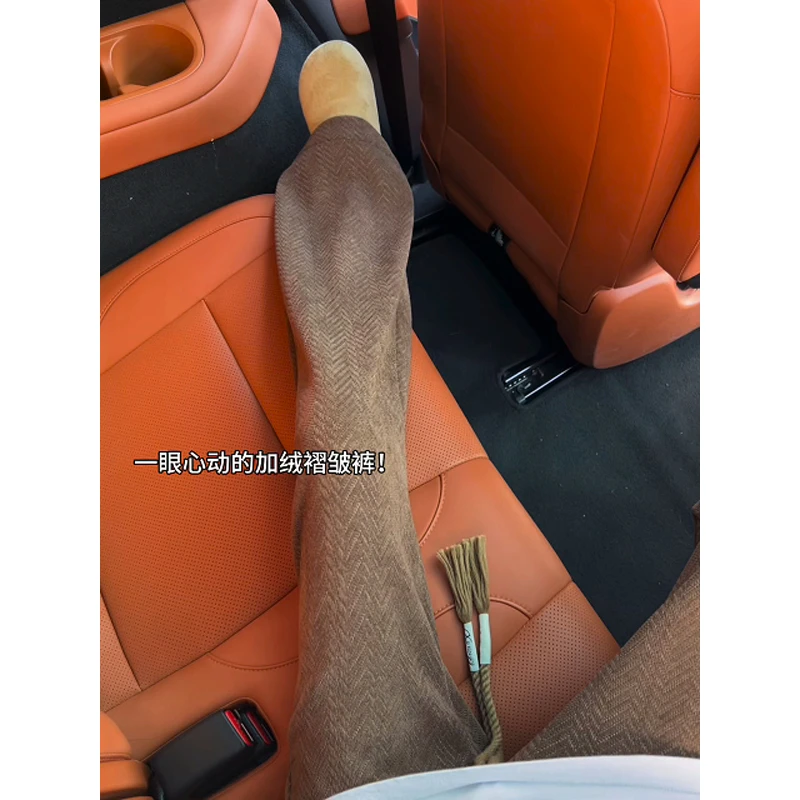 美式人字纹褶皱裤子男秋冬加绒加厚垂感伞兵裤美拉德直筒休闲长裤