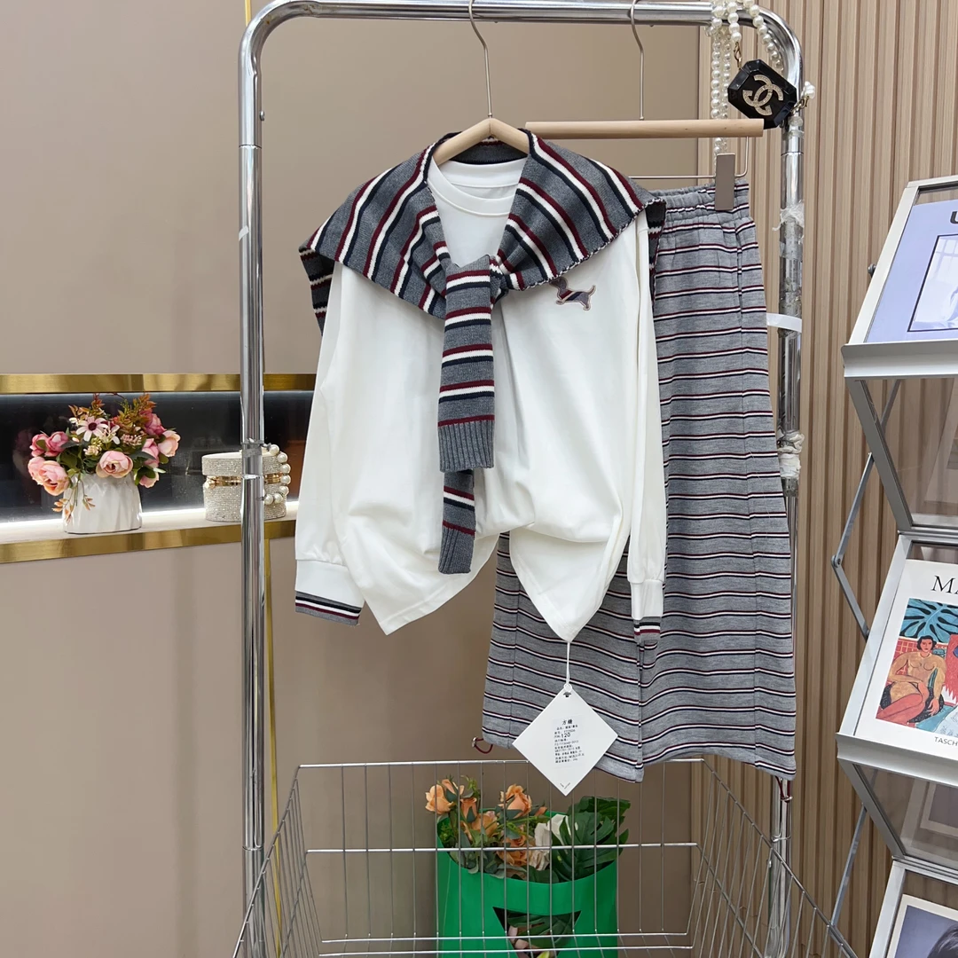 【果妈家】女童2025春季新款韩版条纹套装-6059