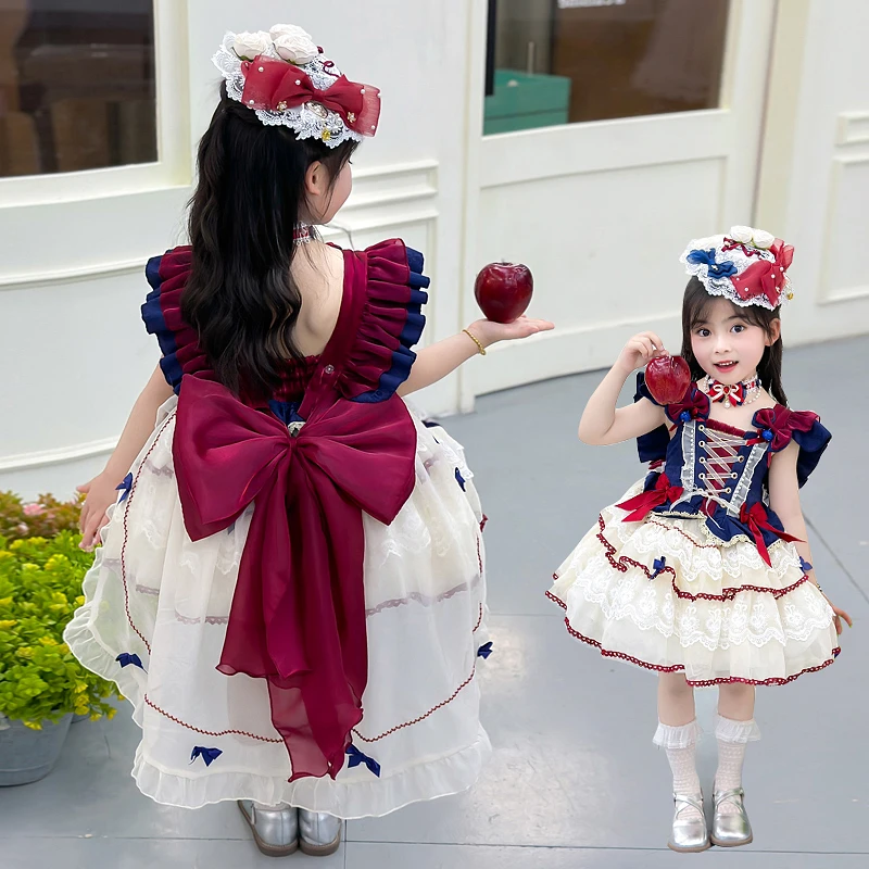 女童飞袖白雪公主裙 小女孩洛丽塔蓬蓬裙 四季款吊带生日礼服裙