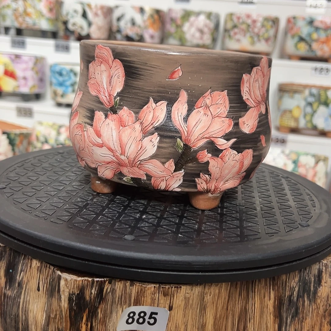 手绘陶瓷花盆口13.5高11.5