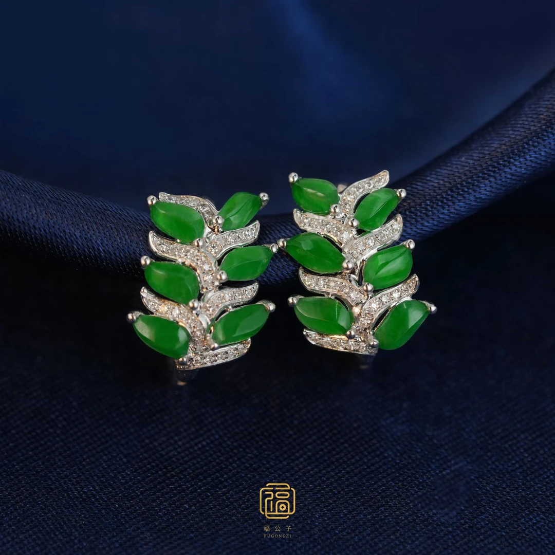 【爆款·麦穗耳包】翡翠耳饰18K金镶嵌-多样性一件发货-定制款-2