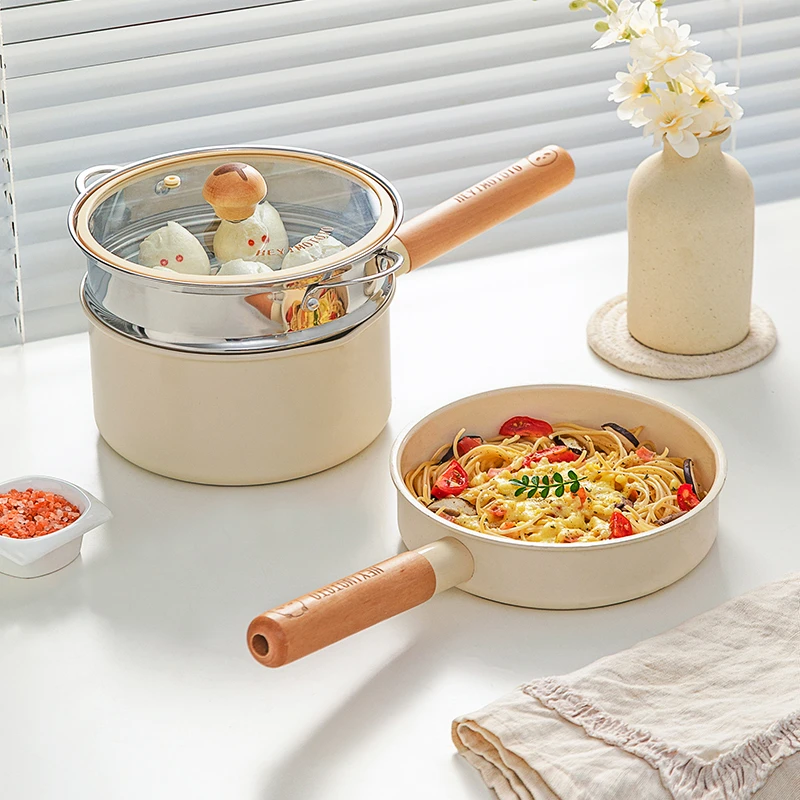 【摩登主妇粉丝专享】可爱风格厨具奶锅辅食锅多功能煎煮一体不粘锅