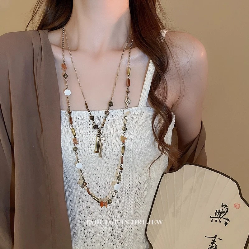 合金项链 新中式毛衣链项链女款锁骨链小众设计感复古国风配饰