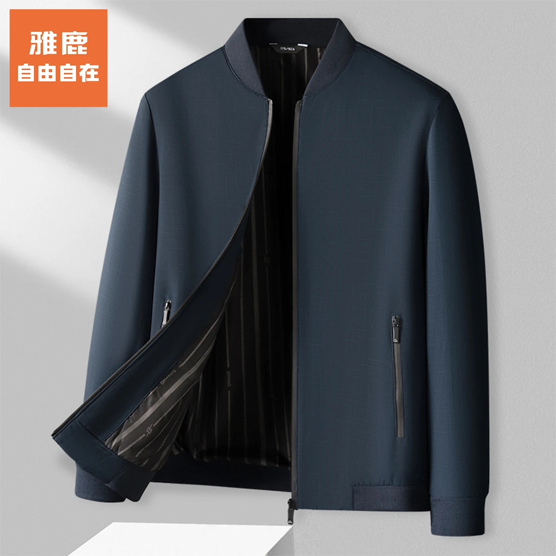 雅鹿•自由自在休闲男外套商务时尚宽松版棒球领纯色春季薄款夹克