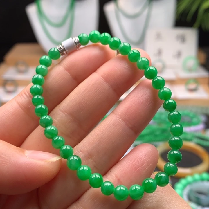 翡翠未镶嵌手链天然缅甸A货翡翠 卡5mm