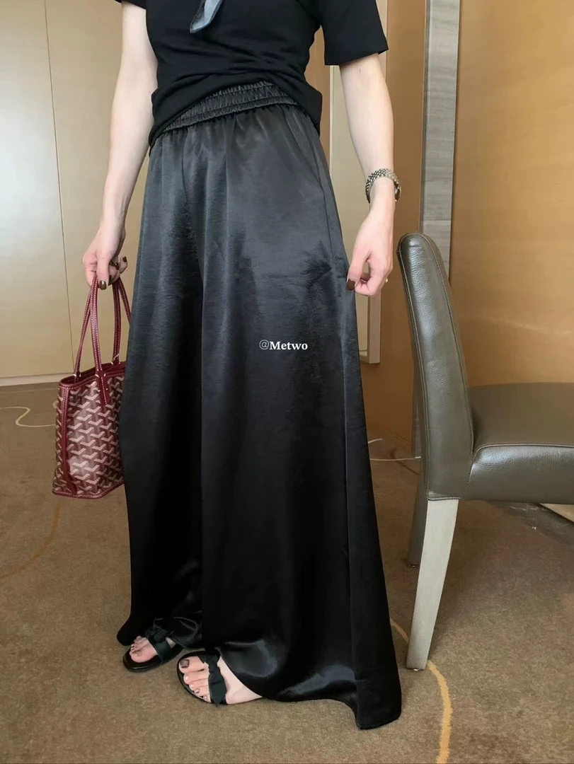 缎面超垂光泽感冰凉柔软春夏新款高腰直筒阔腿裤裙
