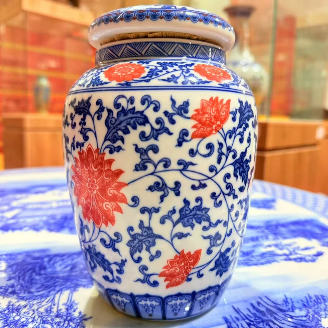【王家陶瓷】釉里红缠枝莲茶叶罐XD