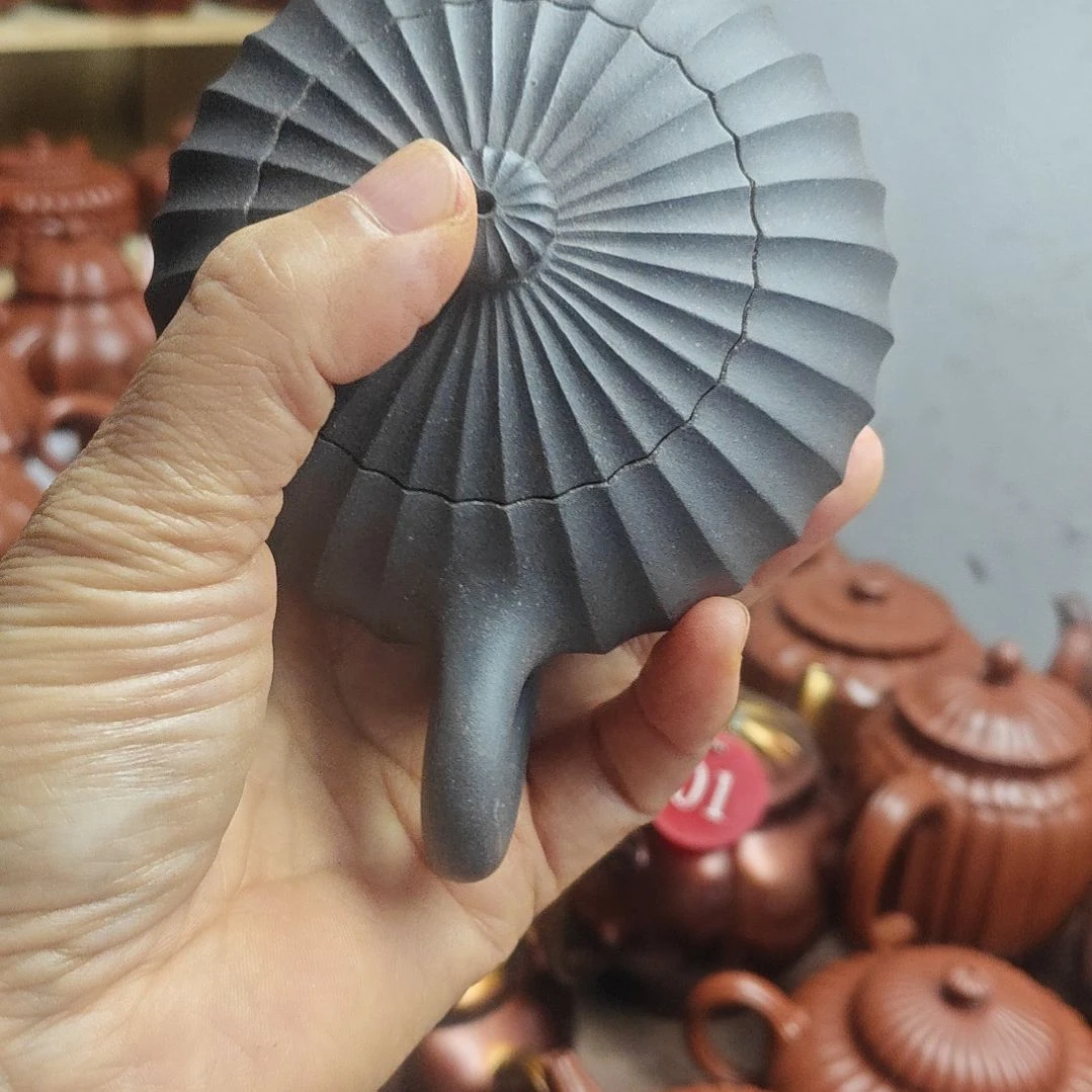 赖***宝宜兴紫砂壶筋纹器半手工制作青灰容量一佰八十CC