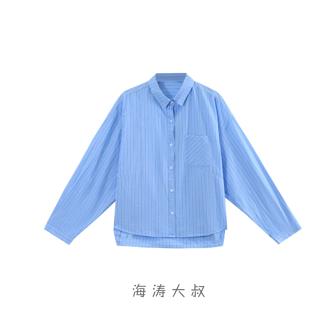 【海涛大叔】蓝色条纹百搭衬衫长袖