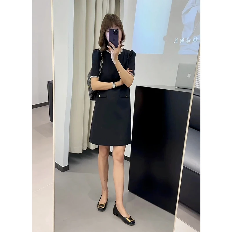 法式黑色裙子女夏季新款气质显瘦小黑裙赫本风高级感连衣裙小个子