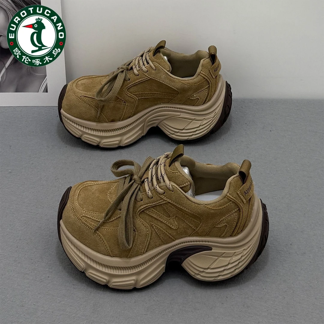 欧伦啄木鸟厚底6cm增高老爹鞋女2025新款高级感百搭运动休闲女鞋