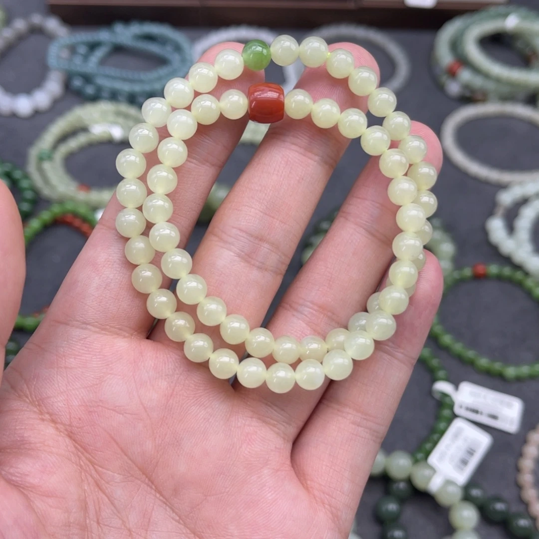 和田玉未镶嵌手串卡6黄口双圈