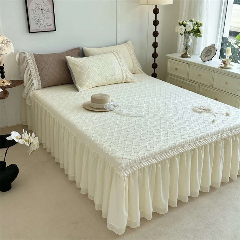 新款冰岛PE中分子凉感软席床裙款家用双人夏凉席防滑纯色公主风