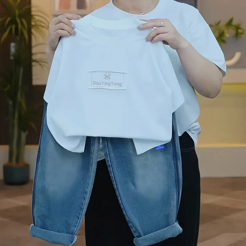 纯棉刺绣贴布T恤短袖男女童夏季百搭T恤宝宝夏款半袖潮t上衣圆领