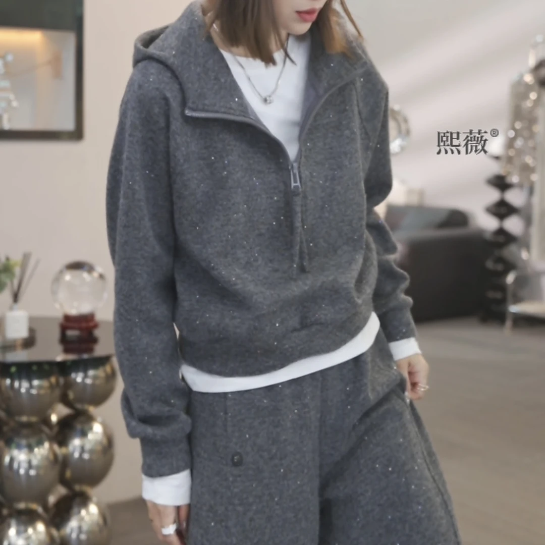 休闲风宽松显瘦连帽卫衣女士2025秋季新品灰色高级感宽松百搭帽衫