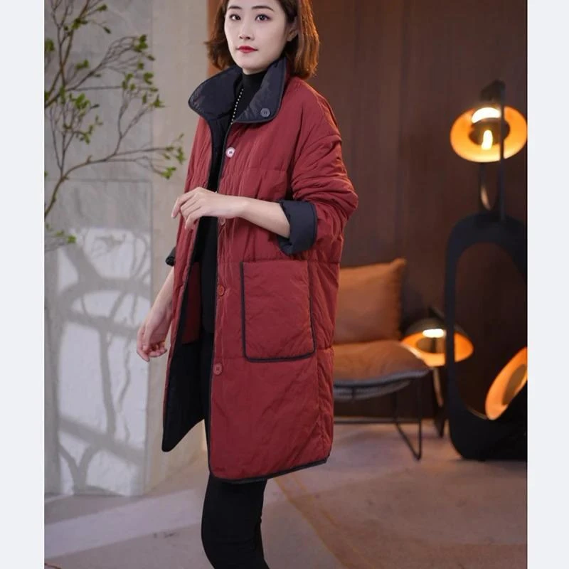 冬季新款时尚妈妈两面穿加厚棉服减龄显瘦中长款百搭保暖外套