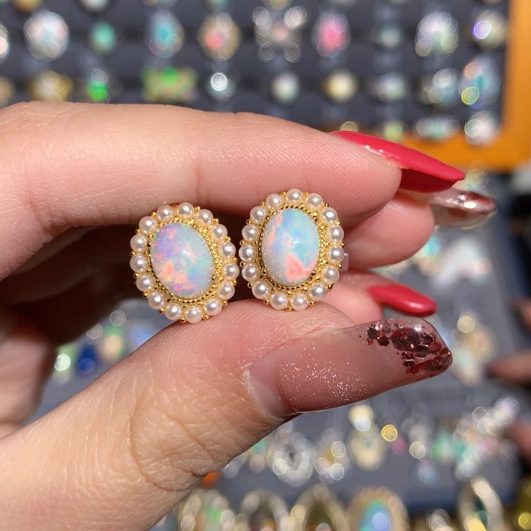 银S925镶嵌欧泊欧泊耳饰y