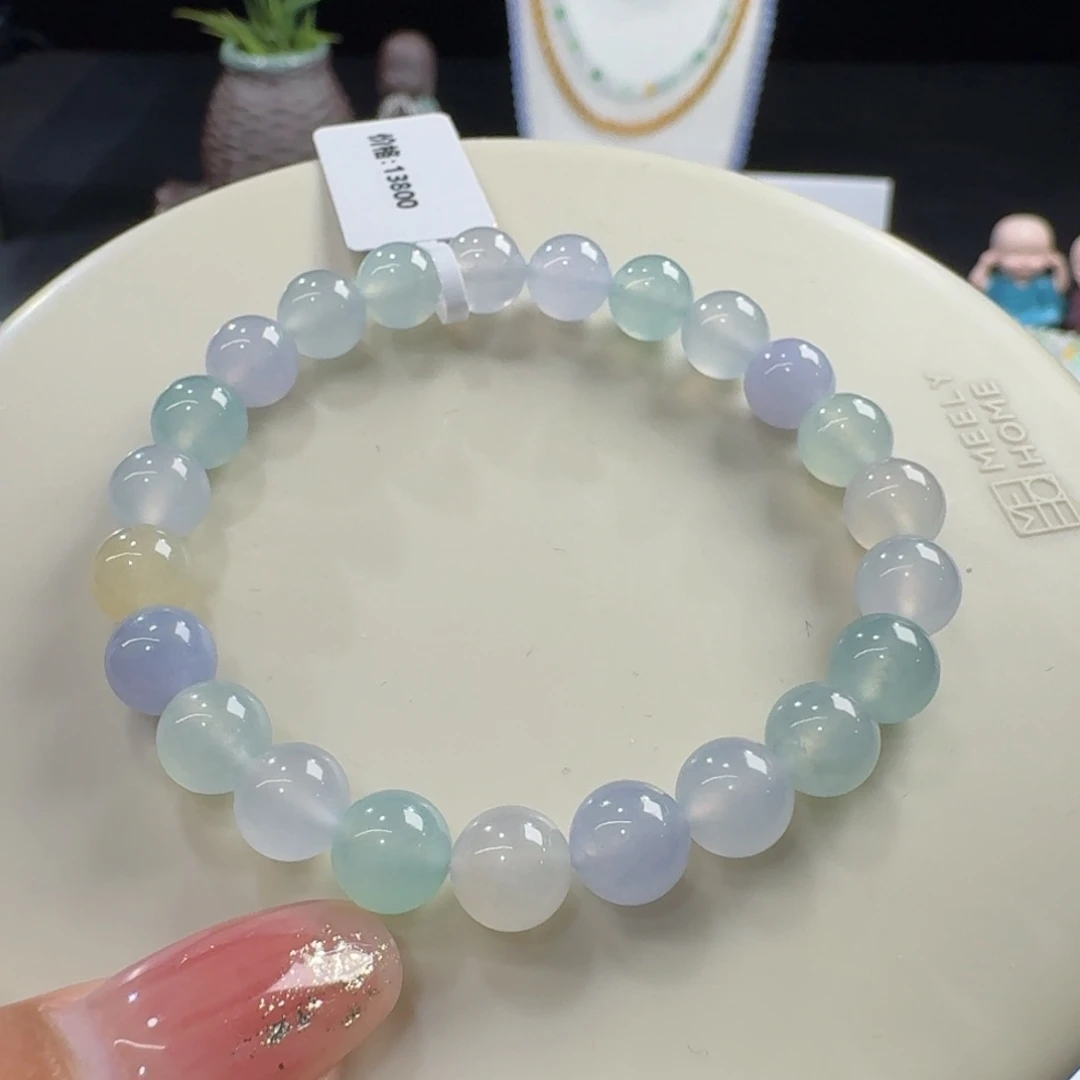 翡翠未镶嵌手链冰胶水润仙气马卡龙卡8mm超值力推！