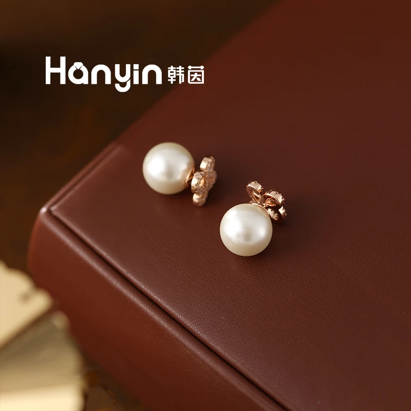 铜合金仿珍珠耳饰 925银针14mm珠珠满镶月饼耳钉高级感AAA