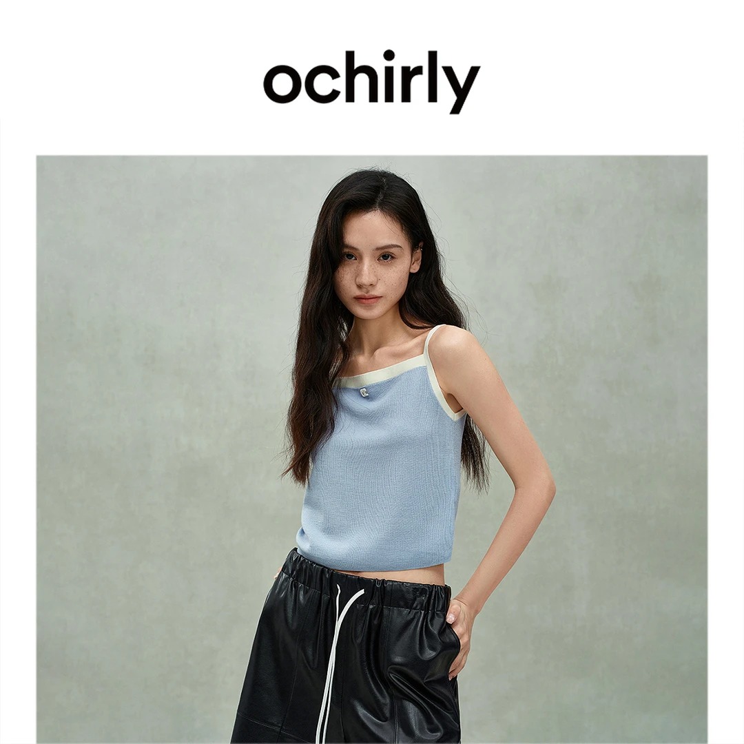 ochirly欧时力100%羊毛小香风撞色毛织背心吊带短款春季2025新品