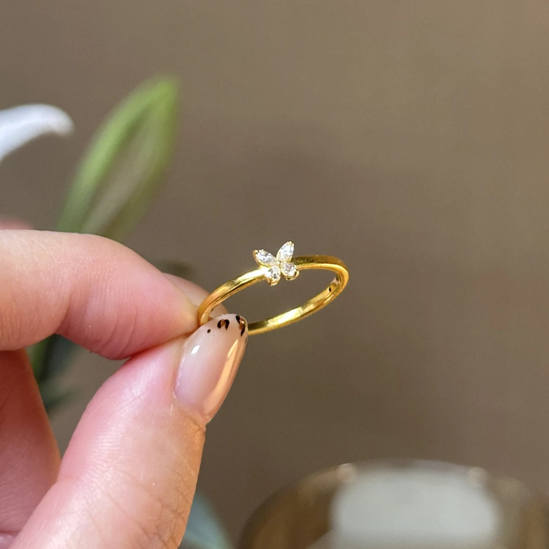 爱一IBELOVE 足金999 蝴蝶戒指  6D工艺