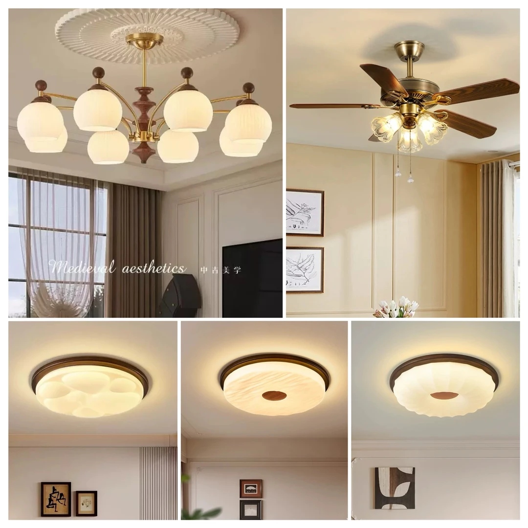 法式中古客厅吊灯竹节南洋复古胡桃木色新款餐厅主卧室灯具