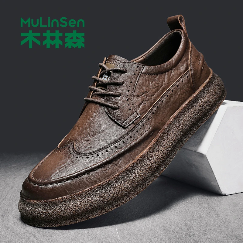 木林森皮鞋男2025新款秋季结婚手工男鞋英伦风商务正装男士休闲鞋
