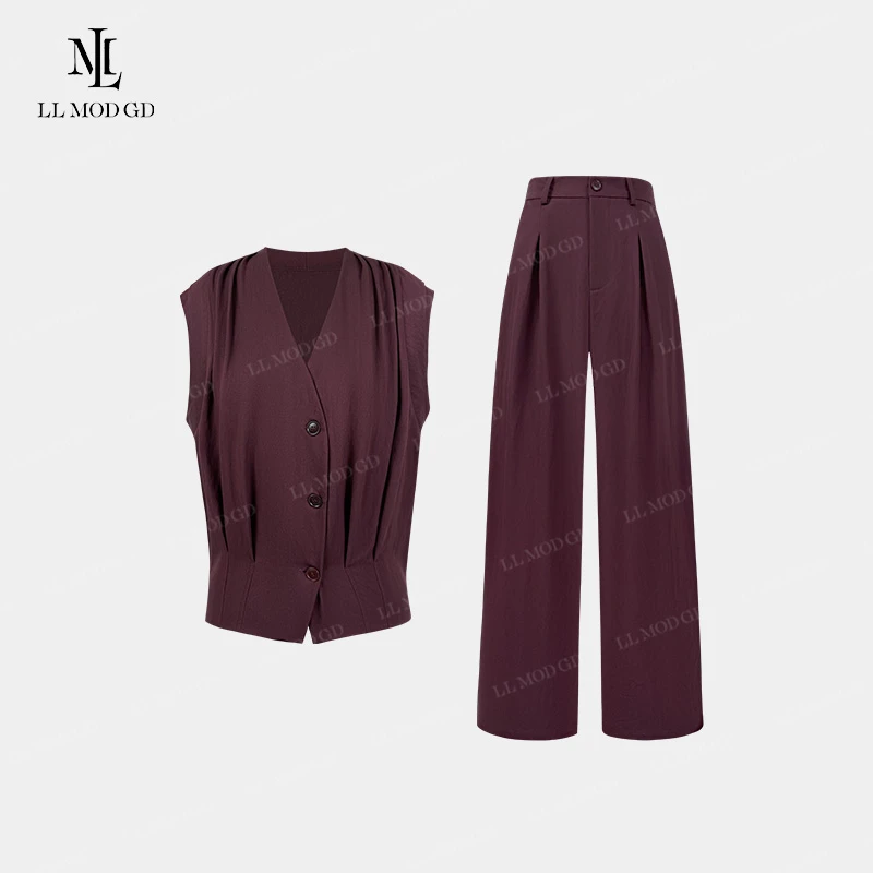 漫步仲夏  时尚V领单排扣短袖衬衫+高腰休闲裤亚麻套装YL-262220