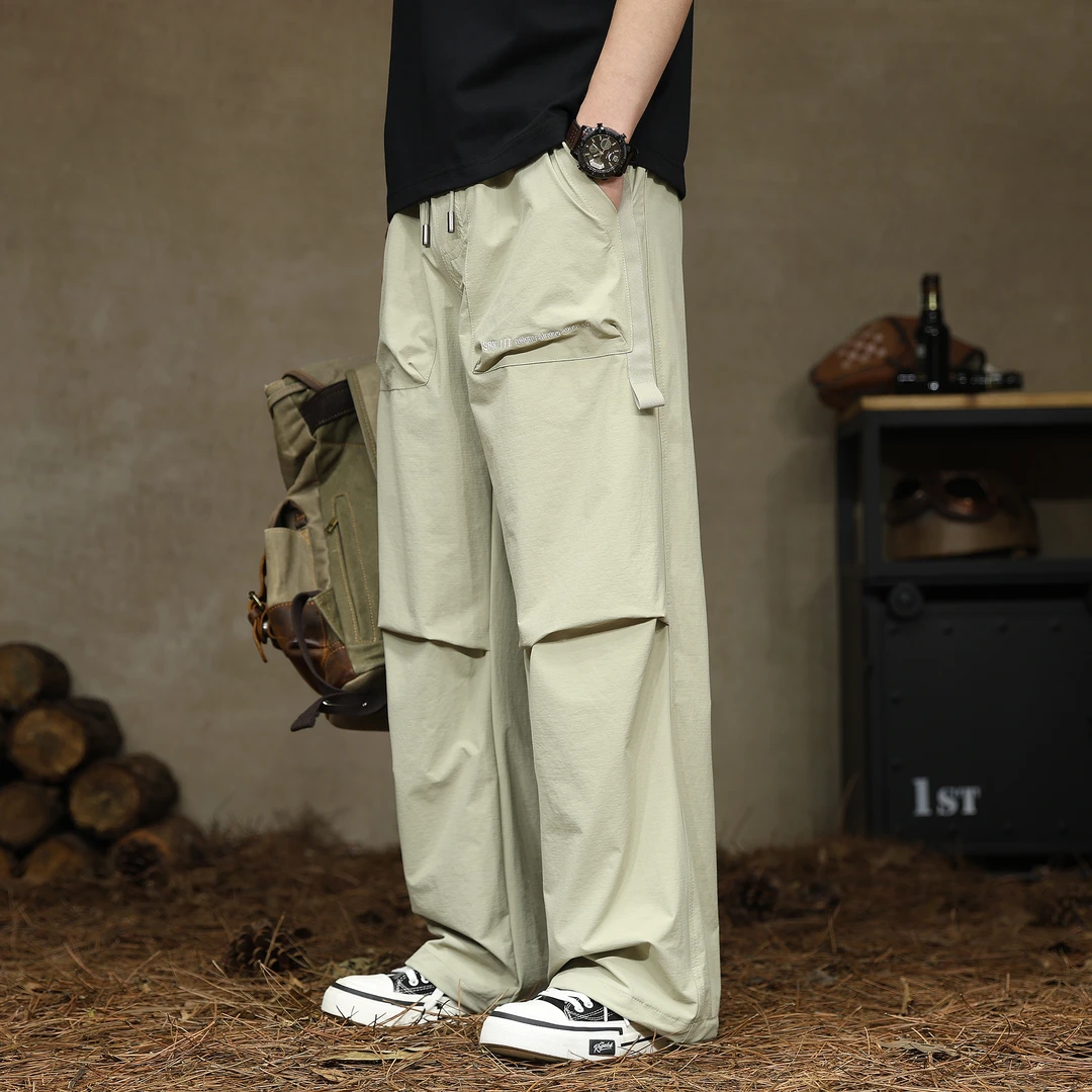 夏季大口袋薄款工装裤男裤子大码速干裤加肥加大宽松直筒休闲裤潮