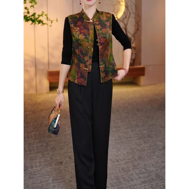 洋气时尚复古国风马甲女中老年妈妈装减龄新中式遮肉显瘦外套上衣