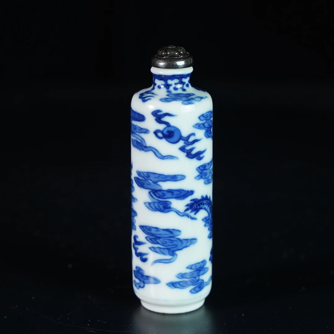 LHYW241230006【十竹斋】清光绪龙纹赶珠青花鼻烟壶