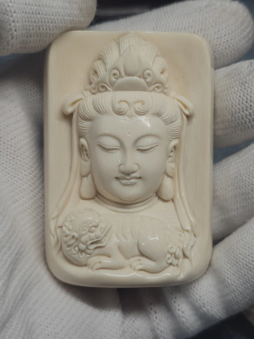 天然猛犸牙手工文殊菩萨吊坠