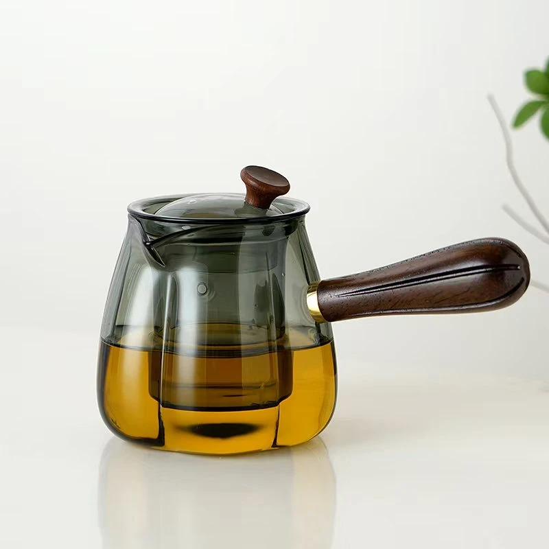 侧把茶壶玻璃煮茶器电陶炉耐高温泡茶壶木把单壶过滤功夫茶具