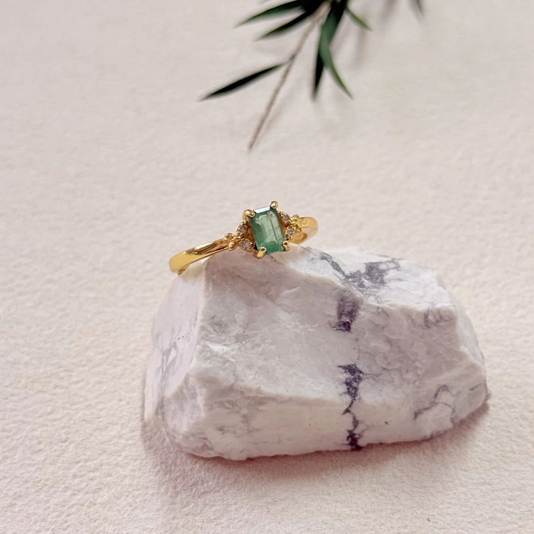 【六六中古】孤品精美祖母绿s925开口戒指ty2725