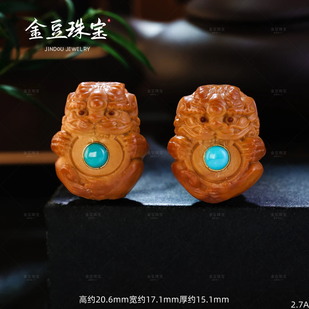 【金豆工厂】999-豪镶橄榄核吞金兽隔珠文玩吊坠手串配饰A