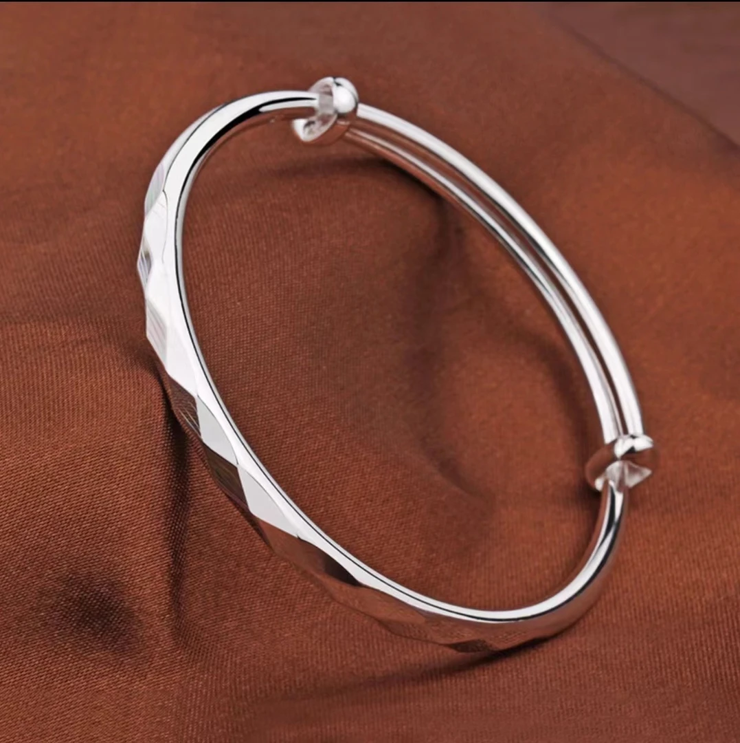 足银手镯 足银999.9手镯 （20）推拉式银手镯女几何菱形切面银镯子