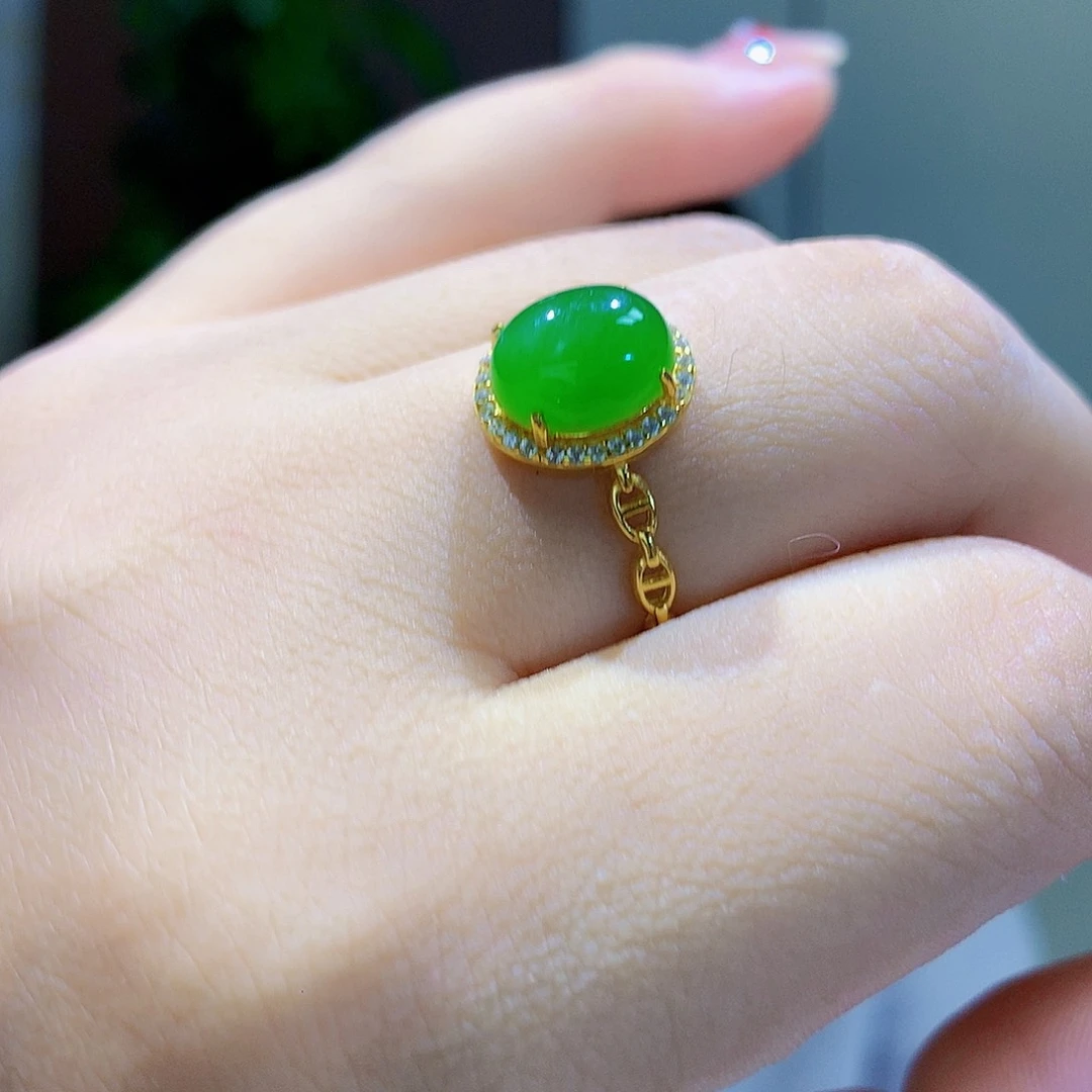 和田玉（碧玉）戒指银S925镀金镶嵌