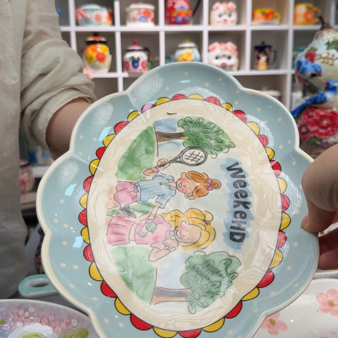 陶瓷奶油女孩花边鱼盘一只