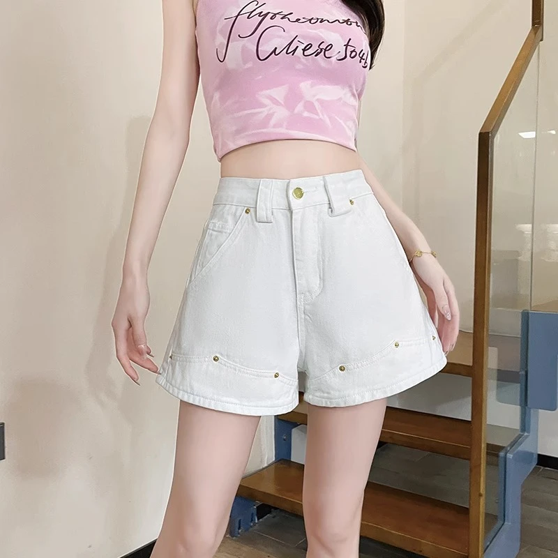 白色牛仔短裤女夏季薄款新款减龄高腰宽松潮流百搭热辣短裤子女