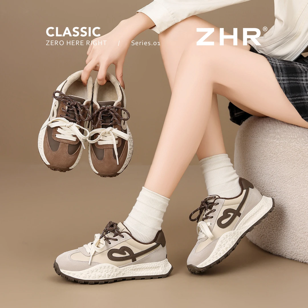 ZHR/则则厚底阿甘鞋女秋冬新款加绒双鞋带学生百搭德训运动休闲鞋