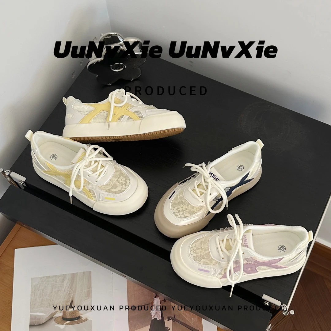 芭蕾德训鞋女2025新款夏季网面蕾丝透气运动休闲板鞋软底小白女鞋