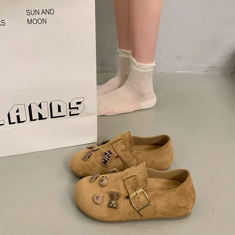 勃肯鞋女2025新款秋季复古厚底内增高卡通可爱一脚蹬两穿乐福单鞋