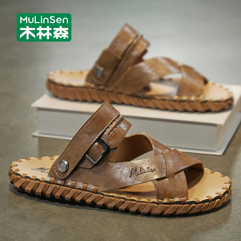 木林森凉拖鞋男2025新款夏季开车两用凉鞋手工软底罗马沙滩溯溪鞋